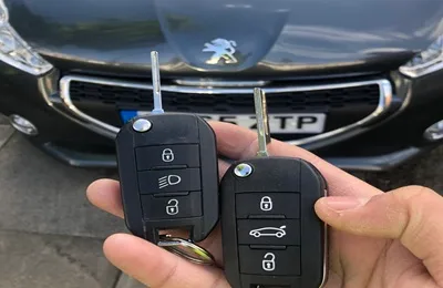 Remote car key fob with lock unlock buttons and blade